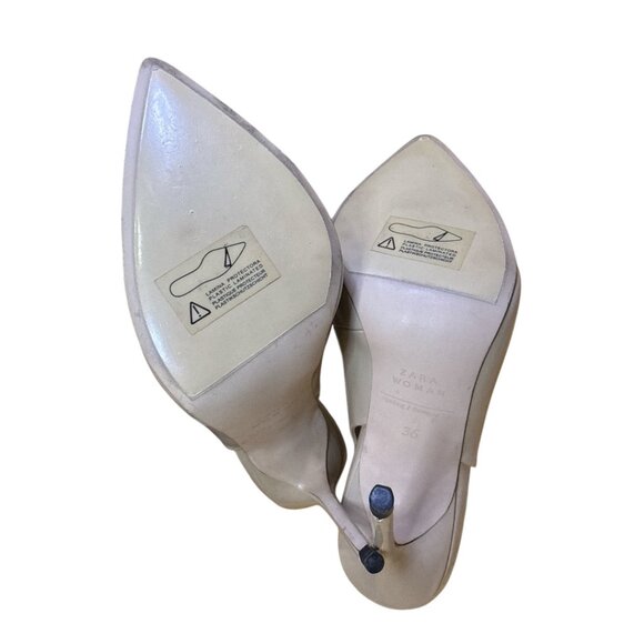 Zara Nude Slingback Patent Leather Pointy Toe Thin Stilleto Heels Eur 36/US 5 - Picture 10 of 12